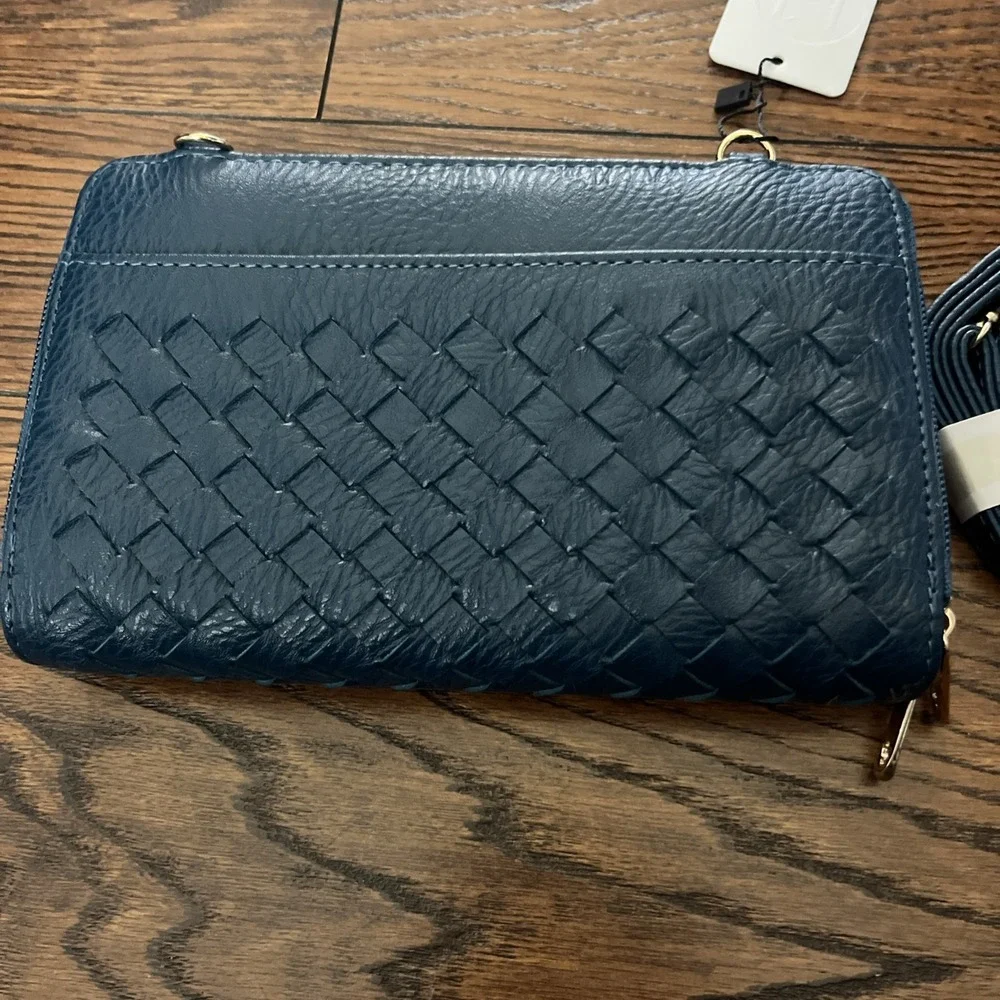 KARLA HANSON U13661 Ellen RFID Blocking Navy Blue Woven Crossbody Phone Wallet